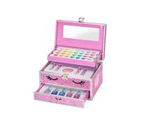 Varzi - Estuche de maquillaje de unicornio rosa con 28 sombras de ojos, 5 esmaltes, colorete, bálsamos labiales, esmalte despegable y dispara purpurina para uñas mágicas - Varzi desde 1956