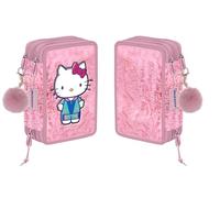 VARZI Estuche escolar con 3 cremalleras Hello Kitty, práctico, espacioso y colorido, ideal para organizar bolígrafos, lápices y accesorios escolares, para cualquier amante de Hello Kitty 1956, Rosa, 3