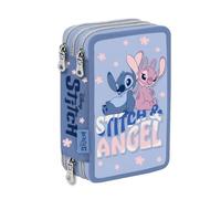 VARZI Estuche escolar de 3 cremalleras, espacioso y funcional, con diseño colorido y alegre, perfecto para organizar bolígrafos, lápices y accesorios escolares con puntada y bolígrafo de regalo, azul