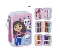 VARZI Estuche multicompartimento de Gabby's Dollhouse, 3 compartimentos con cremalleras, materiales de alta calidad, diseño colorido para niños, multicolor, Moderno