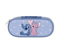 VARZI Estuche ovalado Stitch escolar: compacto y colorido, perfecto para organizar bolígrafos, lápices y accesorios escolares con el diseño alegre de Stitch! Con bolígrafo de regalo, azul claro