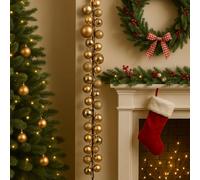 Varzi - Guirnalda de bolas irrompibles doradas con acabados mate, brillantes y brillantes, decoración navideña elegante para interiores y exteriores, efecto refinado, 180 cm - Varzi desde 1956