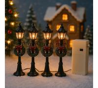 Varzi - Juego de 4 farolas navideñas con LED de luz fija cálida, color negro, con guirnalda, para pueblos de Navidad, decoración de interior, 12 cm - Varzi desde 1956