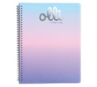 VARZI Olli Maxi Cuaderno A4 con espiral con purpurina arcoíris, 70 hojas, 70 g/m², cubierta de polipropileno degradado, interior a rayas o cuadros de 5 mm (Rainbow Glitter cuadriculado 5 mm)