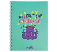 VARZI Olli X One Color Funny Friends - Maxi cuaderno A4 espiral 100 g/m², 24+1 hojas, tapa ilustrada, interior rayas 1R o cuadrícula 5 mm (Music Octopus Rigo 1R)
