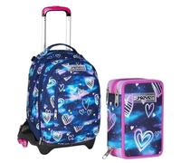 VARZI Seven School Pack Gloomy Heart Trolley Jack 3WD Detach: Trolley Transformable y Estuche Triple 3 Zip Completo 45 Piezas 1956, multicolor, Small