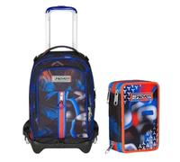 VARZI Seven School Pack Optical Shade Boy: Trolley Jack 3WD con gráficos Optical Shade + Estuche de 3 cremalleras suministrado 45 piezas, estilo y practicidad para la escuela 1956, multicolor, Small