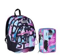 VARZI Seven School Pack Quick Graffiti Girl: Mochila Dual + Estuche de 3 cremalleras suministrado y completo 45 piezas, estilo y practicidad para la escuela 1956, multicolor, Small