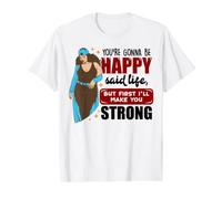 Vas a ser Feliz Dijo la Vida, Pero la Primera Mujer Negra de melanina Camiseta gráfica económica, Hombre, Blanco, L