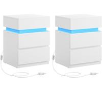 VASAGLE 2 Mesitas de noche con luz led 3 cajones de color blanco