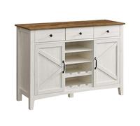 VASAGLE Aparador, Armario de Almacenaje con Cajón y Puertas | Estante Regulable en Altura, Estilo de Campo, para Salón, Comedor, Blanco Rústico y Marrón Miel, Colección LIRY BBK371W02