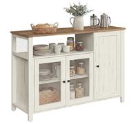 VASAGLE Aparador, Armario de Cocina, Armario de Almacenaje, con 3 Puertas, para Salón, Cocina, Comedor, 33 x 110 x 75 cm, Estilo Casa de Campo, Marrón Miel y Blanco Rústico LSC096BWJ02