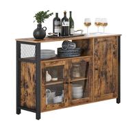 VASAGLE Aparador, Armario de Cocina, Armario de Almacenaje, con 3 Puertas, para Salón, Cocina, Comedor, 33 x 110 x 75 cm, Estilo Casa de Campo, Marrón Rústico y Negro LSC096B01