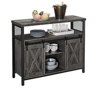 VASAGLE Aparador, Armario de Cocina, Armario de Almacenamiento, con 2 Puertas Correderas, 33 x 100 x 80 cm, Estantes Ajustables, para Salón, Gris Ahumado y Negro Tinta LSC092B04