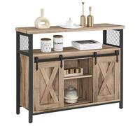 VASAGLE Aparador, Armario de Cocina, Armario de Almacenamiento, con 2 Puertas Correderas, 33 x 100 x 80 cm, Estantes Ajustables, para Salón, Marrón Camello y Negro Tinta LSC092B50