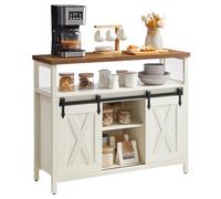 VASAGLE Aparador, Armario de Cocina, Armario de Almacenamiento, con 2 Puertas Correderas, 33 x 100 x 80 cm, Estantes Ajustables, para Salón, Blanco Rústico, Marrón Miel LSC092W01