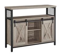 VASAGLE Aparador, Armario de Cocina, Armario de Almacenamiento, con 2 Puertas Correderas, 33 x 100 x 80 cm, Estantes Ajustables, para Salón, Greige Mélange y Negro Tinta LSC092B02
