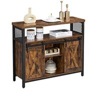 VASAGLE Aparador, Armario de Cocina, Armario de Almacenamiento, con 2 Puertas corredizas de Granero, 33 x 100 x 80 cm, estantes Ajustables, para salón, marrón rústico y Negro Tinta LSC092B01