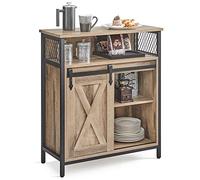 VASAGLE Aparador, Armario de Cocina, Armario de Almacenamiento, con Puerta Corredera, 30 x 70 x 80 cm, Estantes Ajustables, para Salón, Marrón Camello y Negro Tinta LSC089B50