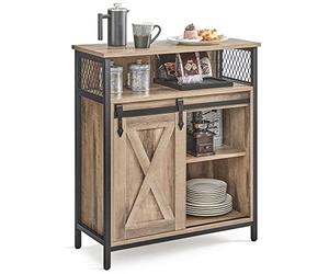 VASAGLE Aparador, Armario de Cocina, Armario de Almacenamiento, con Puerta Corredera, 30 x 70 x 80 cm, Estantes Ajustables, para Salón, Marrón Camello y Negro Tinta LSC089B50