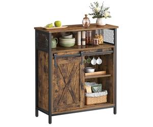 VASAGLE Aparador, Armario de Cocina, Armario de Almacenamiento, con Puerta Corredera, 30 x 70 x 80 cm, Estantes Ajustables, para Salón, Marrón Rústico y Negro Tinta LSC089B01