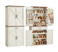 VASAGLE Aparador, Armario de Cocina con Puertas Estilo Granero | Despensa para Cocina Comedor, 178,6 cm Alto, Cajón, Bandeja, Estantes Ajustables, Blanco y Marrón, Colección Liry BBK364W02