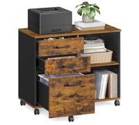 VASAGLE Archivador de 3 cajones, móvil, Soporte para Impresora | Compartimentos abiertos, para documentos de tamaño A4, carta, Industrial, Marrón Rústico y Negro, Colección CUSTOS OFC041B01