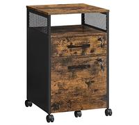 VASAGLE Archivador de Oficina con 2 Cajones con Cerradura, Ruedas | Estante Abierto, para Carpetas Colgantes, Marco de Acero, Estilo Industrial, Marrón Rústico, Colección DACEY OFC077B01
