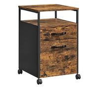 VASAGLE Archivador Móvil con 2 Cajones, Archivador de Oficina con Ruedas, Compartimento Abierto, Marco de Acero, Estilo Industrial, Marrón Rústico y Negro Tinta OFC71X