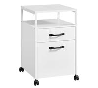 VASAGLE Archivador Móvil con 2 Cajones, Marco de Acero, Estilo Moderno | Archivador de Oficina con Ruedas, Compartimento Abierto, Blanco Nube, Colección BARNET OFC071W14