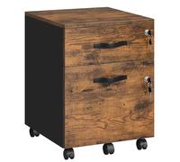 VASAGLE Archivador Móvil con Cerradura, Pequeño Armario de Oficina con 2 Cajones, 5 Ruedas, Barras Colgantes Ajustables, A4, Archivo Colgante de Tamaño Carta, Marrón Rústico y Negro Tinta LCD022K01