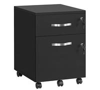 VASAGLE Archivador Móvil con Cerradura, Pequeño Armario de Oficina con 2 Cajones, 5 Ruedas, Barras Colgantes Ajustables, A4, Archivo Colgante de Tamaño Carta, Negro Tinta LCD22BV1