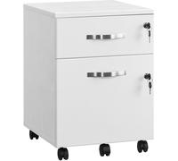 VASAGLE Archivador móvil con cerradura y 2 cajones de color blanco