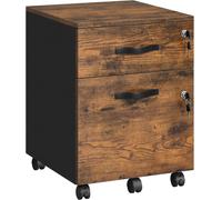 VASAGLE Archivador móvil con cerradura y 2 cajones de color marrón y negro