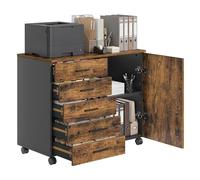 VASAGLE Archivador Móvil con Guías Deslizantes sin Tornillos, 5 Cajones | Armario Móvil de Archivos, Cajonera, Soporte para Impresora, Oficina, Casa, Marrón Rústico, Colección CUSTOS OFC092KD02