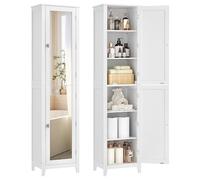 VASAGLE Armario Alto de Baño con Espejo de Cuerpo Completo, Mueble de Baño con Estantes Ajustables, 30 x 40 x 160 cm, para Espacio Pequeño, Salón, Pasillo, Blanco Nube BBC764WH01