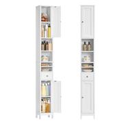 VASAGLE Armario Alto de Baño, con Estantes Ajustables, Cajón, Compartimentos Abiertos, para Espacios Pequeños, Moderno, Blanco Nube BBC765W01