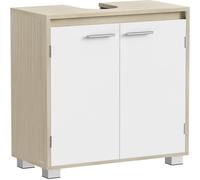 VASAGLE Armario bajo lavabo con 2 compartimentos de color beige y blanco
