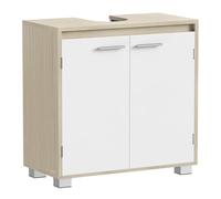 VASAGLE Armario Bajo Lavabo, Mueble de Baño, 2 Compartimentos Detrás de Las Puertas, para Diferentes Tipos de Lavabos, con Pies, 30 x 60 x 60 cm, Beige Natural y Blanco Nube BBK506L01