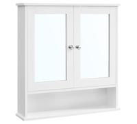 VASAGLE Armario con Espejo, Armario de Baño, Armario de Pared, Mueble Alto con 2 Puertas de Espejo y Compartimento Abierto, Balda Regulable, a Pared, 15 x 65 x 75 cm, Blanco LHC012W01