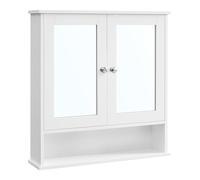 VASAGLE Armario con Espejo, Armario de Baño, Armario de Pared, Mueble Alto con 2 Puertas de Espejo y Compartimento Abierto, Balda Regulable, a Pared, 13 x 56,5 x 58,5 cm, Blanco LHC002