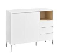 VASAGLE Armario de Almacenaje, Aparador, con Puertas y Estante Ajustable en Altura, 3 Cajones, Compartimento Abierto, Moderno, 40 x 103,5 x 85 cm, para Salón Cocina Estudio, Blanco Nube BBK273W21V1