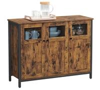 VASAGLE Armario de Almacenamiento, Aparador con 3 Puertas de Cristal | Estilo Industrial, para Comedor, Salón, Cocina, Marrón Rústico y Negro Mate, Colección DAXTON LSC099B01