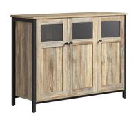 VASAGLE Armario de Almacenamiento, Aparador con Puertas de Cristal | Estilo Industrial, para Comedor, Salón, Cocina, Marrón Turquesa y negro mate, Colección DAXTON LSC099B60