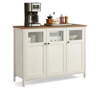 VASAGLE Armario de Almacenamiento, Aparador con Puertas de Cristal, para Comedor, Salón, Cocina, Estilo Industrial, Marrón Miel y Blanco Rústico LSC099WJ02