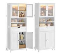 VASAGLE Armario de Almacenamiento con Iluminación, Armario de Baño, con Estantes Ajustables, Cajón, Compartimentos Abiertos, para Baño, Sala de Estar, Comedor, Blanco Nube BBC767W03
