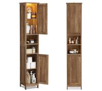 VASAGLE Armario de Baño Alto con Iluminación, Armario de Almacenaje Delgado, con Estantes Ajustables, Ancho 30 cm, Compartimentos Abiertos, para Espacios Pequeños, Moderno, Marrón Miel BBC566KB01