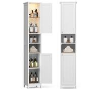 VASAGLE Armario de Baño Alto con Iluminación, Armario de Almacenaje Delgado, con Estantes Ajustables, Compartimentos Abiertos, para Espacios Pequeños, Moderno, Blanco Nube BBC566W03