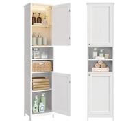 VASAGLE Armario de Baño Alto con Iluminación, Armario de Almacenaje Delgado, con Estantes Ajustables, Compartimentos Abiertos, Ancho 40 cm, para Espacios Pequeños, Moderno, Blanco Nube BBC766WH03
