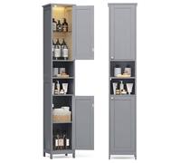 VASAGLE Armario de Baño Alto con Iluminación, Delgado, Estantes Ajustables | Compartimentos Abiertos, para Espacios Pequeños, Estilo campestre, Gris Paloma, Colección Sofie BBC566G03